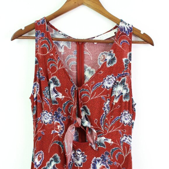 Astr The Label Tie Front Floral Midi Dress Burgundy Size M - Picture 2 of 8